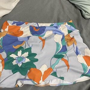 Floral Print Skort in Blue and Orange